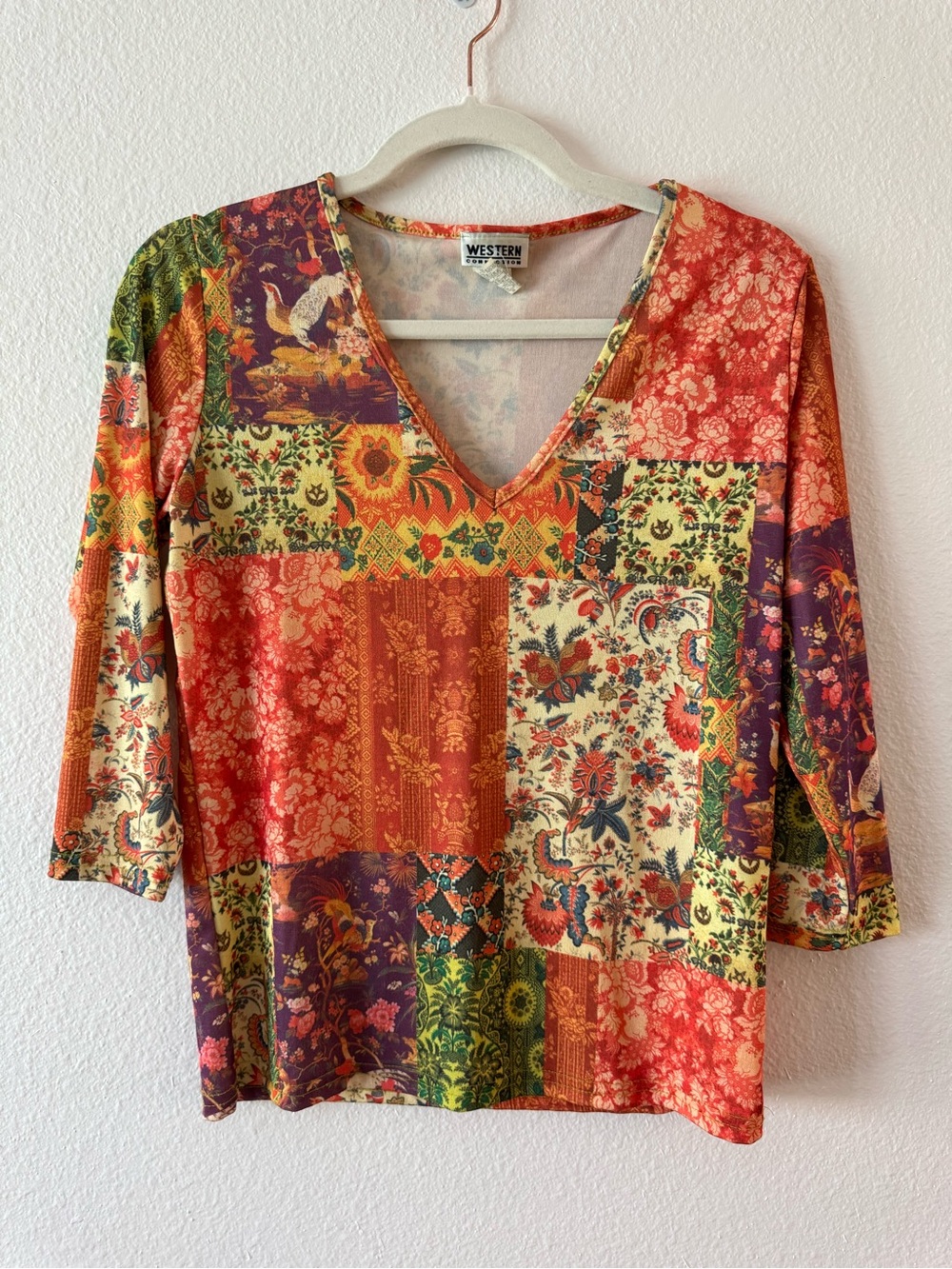 VTG Western Connection Mixed Print Floral Patchwork Blouse Cottagecore Boho